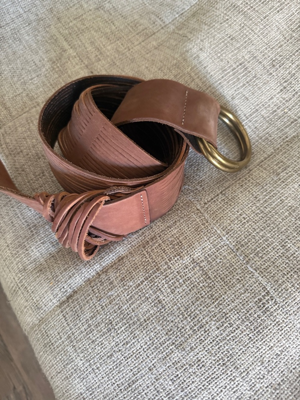 Anthropologie Brown Leather Belt with Brass D-Ring